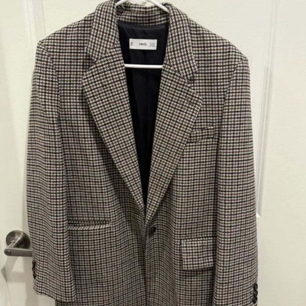 MANGO Houndstooth Justice Blazer with button detail